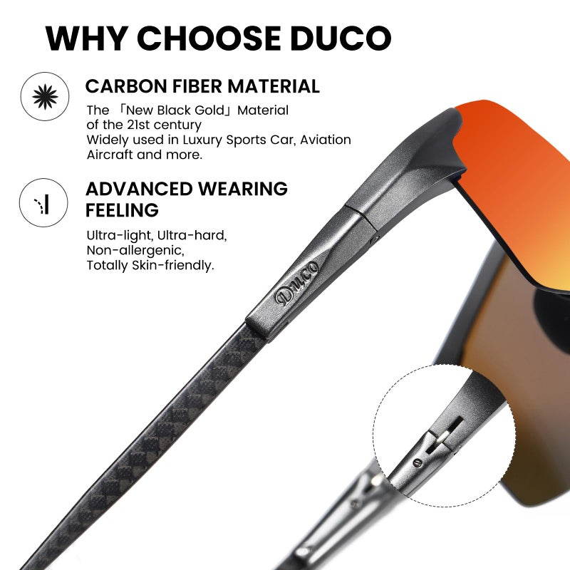 DUCO Mens Sunglasses Polarized Sports Fishing Running Driving Carbon Fiber Sunglasses for Men UV400 Protection DC8277 - Image 4